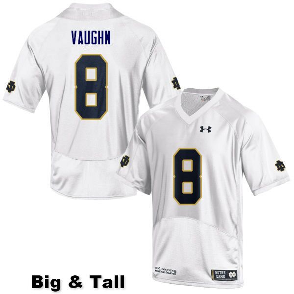 Men's NCAA Notre Dame Fighting Irish #8 Donte Vaughn Stitched College Under Armour Authentic White Big & Tall Football Jersey BT10A51CN